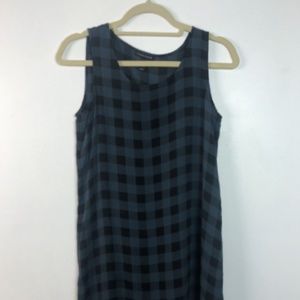 Eileen Fisher 100% Silk Buffalo Check Plaid Tunic Dress Size Large in Blue